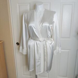 Linea Donatella satin polka dot ivory lace belted robe L/XL